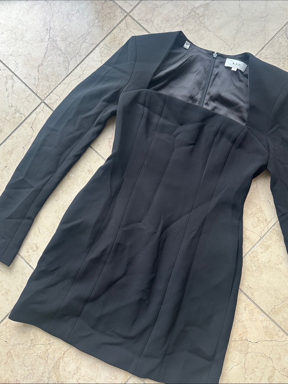 A.L.C. Black Long-Sleeve Structured Sheath Dress